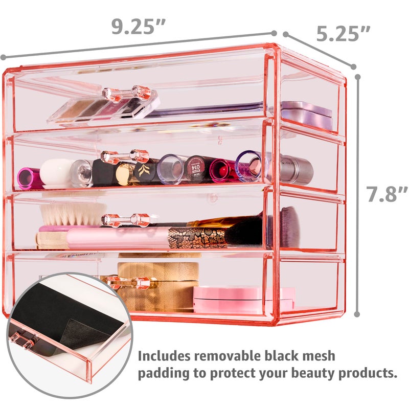 Sorbus Makeup Organizer - 4 Drawer Acrylic Make Up Organizers and Storage for Cosmetics, Jewelry, Beauty Supplies, Clear Makeup Organizer for Vanity, Girl's Room, College Dorm, Counter, Bathroom-Sinks - Image 3